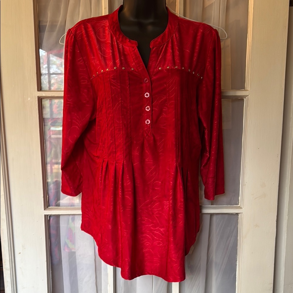 Women's Red Button-Up Top L